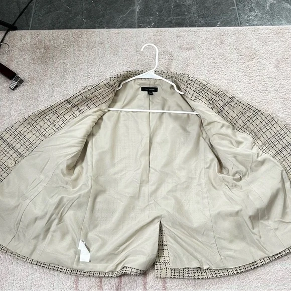 Ann Taylor Tan Navy Blue Cotton Blend Blazer Size 8P Fall Autumn Office Business - Picture 5 of 12